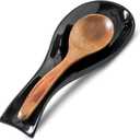 Ceramic Spoon Rest for Stove Top,Large 8.7 Inch Spoon Holder for Kitchen Counter,Porcelain Utensil Rest for Thankgiving and Christmas Gift,Dishwasher Safe and Heat-Resistant,Black(1 PC) (Black)