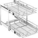 2-Tier Kitchen Cabinet Pull Out Shelf and Drawer Organizer Slide Out Pantry Storaqe Basket in Multiple Sizes (15" W x 21" D)