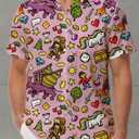 KYKU 80s Costume 90s Clothes Hawaiian Shirt for Men Button Down Shirts Short Sleeve Retro Disco Outfits (Pink, S)