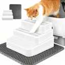 Adjustable 3 Steps Litter Box Ramp with Litter Mat, Cat Litter Box Step with Litter Trapper, Detachable & Non-Slip Cat Stair for Automatic Boxes Small Elderly Cats