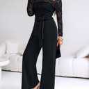 CHICME Womens Dressy Jumpsuits Casual One Piece Outfits Off Shoulder Lace Trim Overalls Straight Leg Pants (Medium, Black)