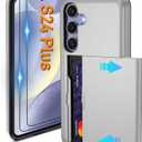 Pilaru for Samsung Galaxy S24 Plus Case with Card Holder and (2 Pcs) HD Screen Protector, Slim Heavy Duty Dual Layer Shockproof Design & Hidden Card Slot Wallet Case for Galaxy S24 Plus-Grey