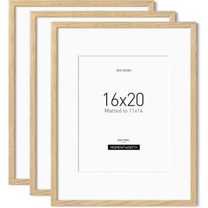 Momentworth 16x20 Frame with Mat for 11x14 set of 3, Solid Oak Wood 16x20 Frames for Horizontal & Vertical Wall Mounting(3 Pack,Oak), 16x20 , 3pk
