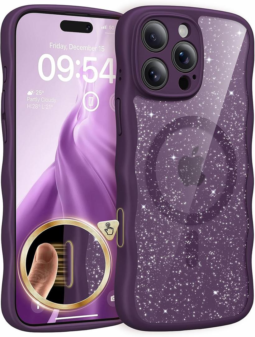 TAURI Magnetic for iPhone 16 Pro Case, Cute Wavy Design Anti-Slip