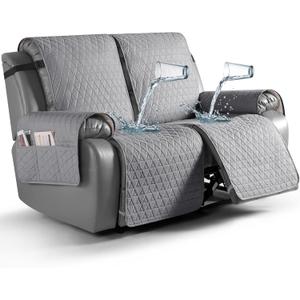 TAOCOCO 100% Waterproof Recliner Cover, Non-Slip Washable Reclining Couch Cover with Elastic Leg Straps, Furniture Protector for Dogs (Light Gray, 2 Seater)