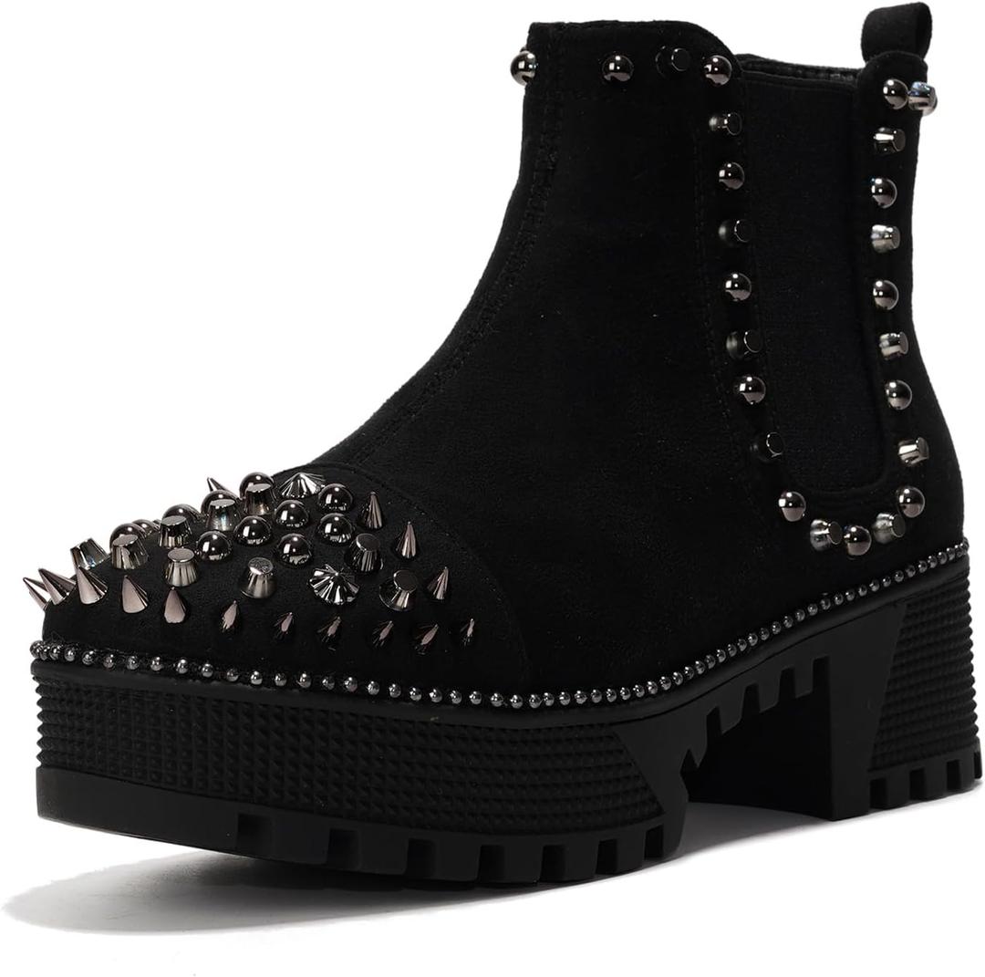Cape Robbin Women's Spiky Platform Combat Boots (10, Black)
