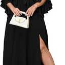 Womens Plus Size Dress Wedding Guest Cocktail Ruffle Half Sleeve Wrap V Neck Slit A Line Maxi Dresses with Belt L
