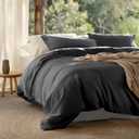 Double Stitch Cashmere Cotton Duvet Cover Set - Mongolian Cashmere and Pima Cotton Blend Bedding, Luxury Warm Duvet Cover Queen Size, with Button Closure, Ash Black, 90" x 90"