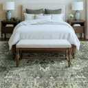 RELEANY Area Rugs 10'x14' Washable Non-Slip, Floral Vintage Distress Print Pattern Medallion Carpet for Living Room Bedroom Dining Room, Dark Green Gray