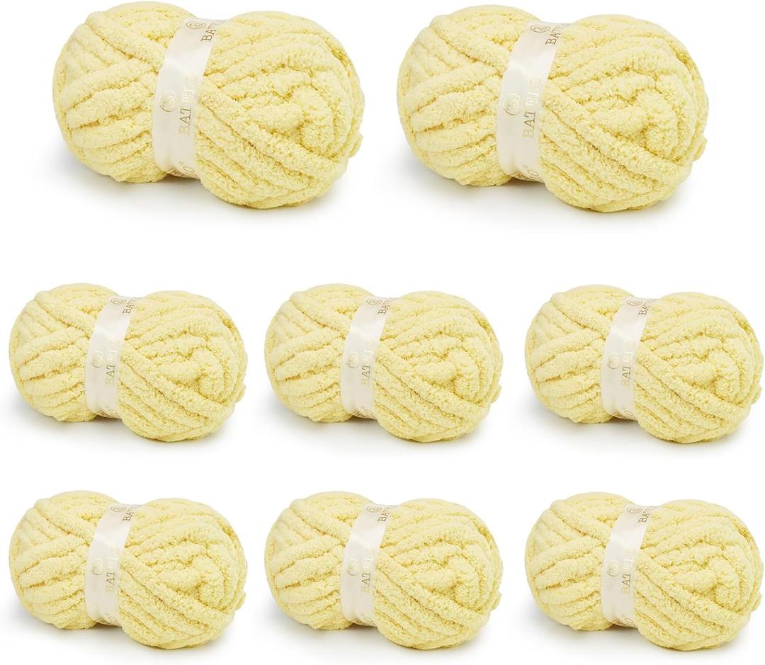 Chunky Yarn for Hand Knitting, Chunky Chenille Blanket Yarn for Crocheting, Bulky Soft Fluffy Chenille for Blanket Project, 8 Pack of 8oz/25yds, Butter Yellow