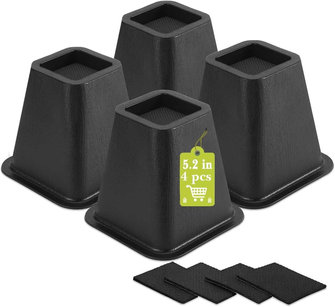 4 Pack Furniture Risers 6 Inch, Bed Risers Heavy Duty for Table Desk Couch Chair Sofa Cabinet Bed Frame Dorm, Square Table Leg Risers Lift Height 6", Black