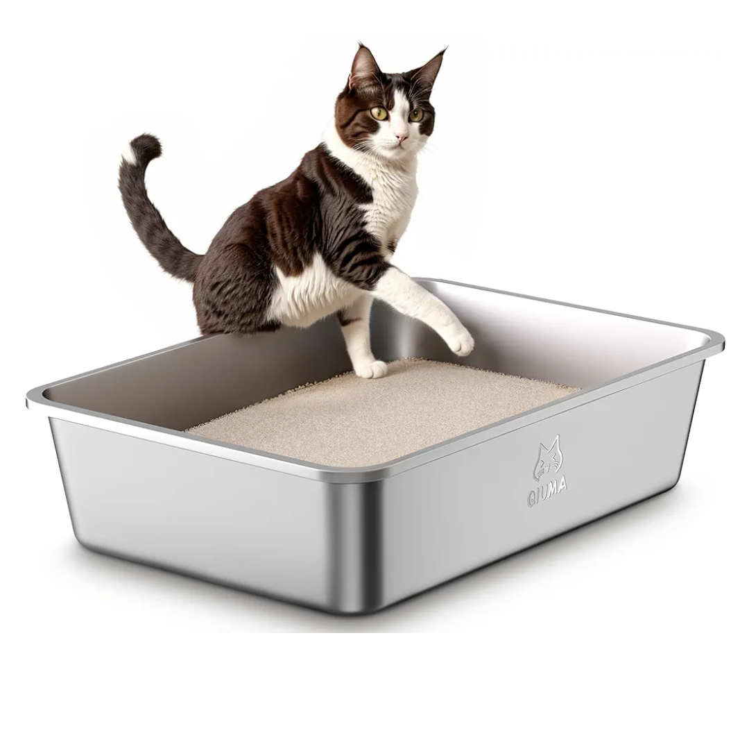 Stainless Steel Litter Box, Extra Large Cat Litter Box with High Sided for Big Cats, XL Metal Litter Boxes, Non-Stick, Easy to Clean, Odor-Free, Cat Toilet，Litterbox