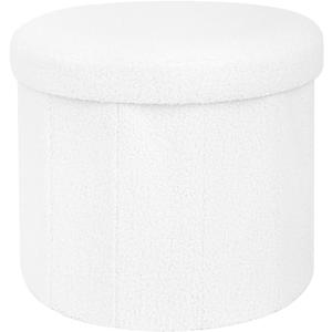 BoxedHome Dorm Room Storage - Round Cute Ottoman with Storage, Boucle Foot Stool Footrest for Lving Room, Support 220lbs, White 15"x 15" x12.6"