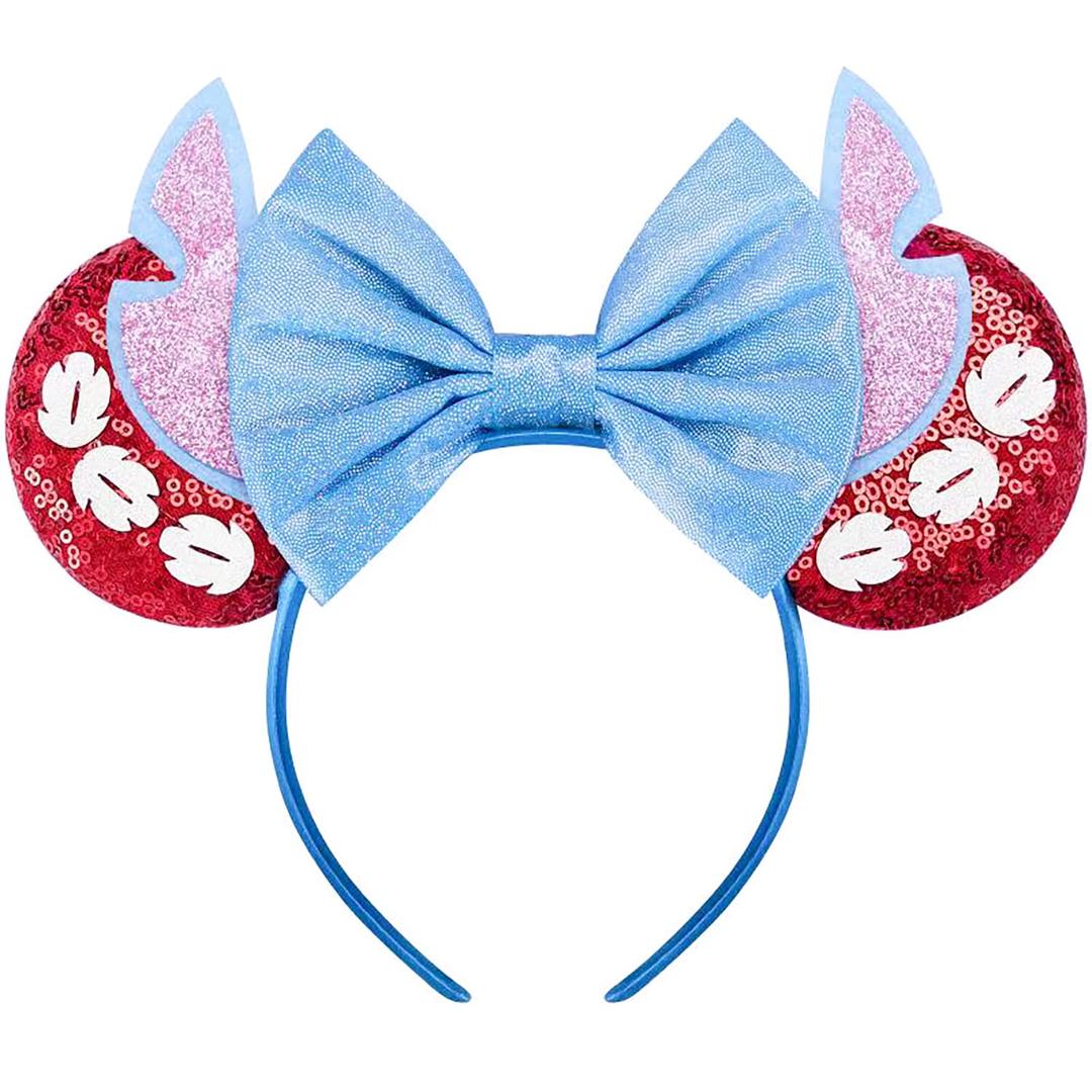 RAZKO Mouse Ears Headband, Red Mice Ears Headband with Sequin Shiny Ears and Bow for Women Girls Hair Accessories(Red Stitchy)