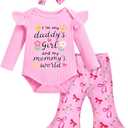 Newborn Baby Girl Bell Bottoms Outfits 3-6 Month Infant Baby Girl Clothes Sets Ruffle Romper + Cute Floral Pant + Headband Pink Bow