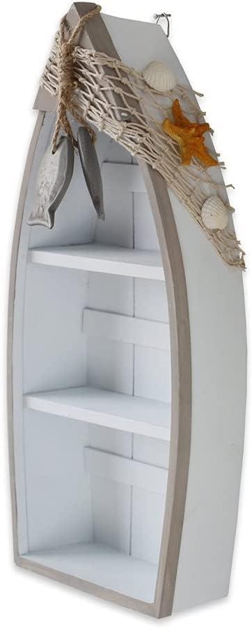 Linfevisi Wood Boat Shelf Decor Beach Theme Standing Boat Shelf Wooden Boat Decor Boat Book Shelf Nautical Decor Standing Boat Display with Net Starfish Seashell Accent Home Decor for Bathroom 16.5"
