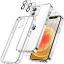 JETech 5 in 1 Case for iPhone 12 6.1-Inch, with 2-Pack Screen Protector and Camera Lens Protector, Non-Yellowing Shockproof Bumper Phone Cover, Full Coverage Tempered Glass Film (Clear)