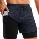 Mens Running Athletic Shorts with Zipper Pocket 5" Quick Dry 2 in 1 Liner Gym Sport Basketball Workout Swim (M)