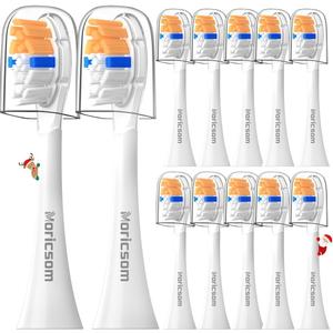 Electric Toothbrush Replacement Heads Compatible with Philips Sonicare Handles 12 Pack Tooth Brush Head with W Shaped Bristles and Clear Cap for Adults Men Women - White
