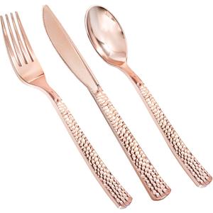 Supernal 360pcs Rose Gold Plastic Silverware,Rose Gold Utensils,Heavy Weight Plastic Cutlery,Disposable Silverware Sets Include 120 Forks,120 Spoons,120 Knives,Suitable for Wedding,Monther's Day,Party (360pcs Plastic Rose Gold Silverware)