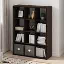 Furinno Simple Cube Storage Organizer, 12-Cube Display Shelf, Open Back Shelving Unit, Storage Shelves, Extra Thick Frame, for Organization and Storage, Living Room, Home Office, Dark Oak