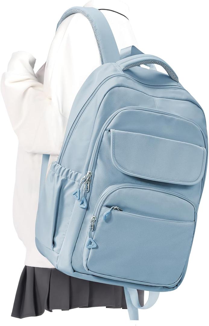 Cute School Backpack for Teens Girls Boys Waterproof School Bag Basic Backpack for College Students Multi Pocket Backpack Lightweight Casual Daypack Backpacks for Women MenBlue