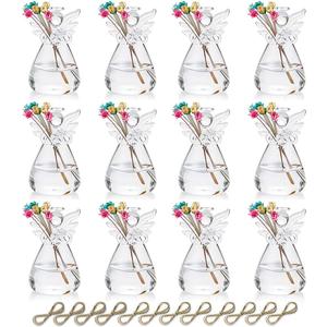 Sziqiqi Clear Glass Guardian Angel Vases Bulk for Hanging Vases for Buds Cuttings Greenery Hydroponic Plant Containers Room Ornaments Bautizo Decorations 3.5inch/12Pcs