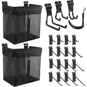 22Pcs Slatwall Hooks Accessories Set with 2Pcs Mesh Slatwall Baskets with Zipper, 20Pcs Slatwall Hooks Heavy Duty, Slatwall Accessories for Shops Rooms Storage Display Organizing(151116inch)