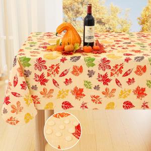 Smiry Fall Rectangle Table Cloth, Waterproof Vinyl Tablecloth with Flannel Backing, Wipeable Autumn Leaves Plastic Tablecloths for Harvest and Thanksgiving Parties, 60"x120", Rust & Yellow