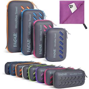 BAGAIL Camping Towel with EVA Case, Compact & Ultra Soft Microfiber Travel Towel - Super Absorbent & Lightweight Quick Dry Towels for Sports, Beach, Gym, Backpacking, Hiking and Yoga (L - 28" x 56", Purple)