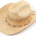 Cowboy Hat for Women with Shapeable Wide Brim - Beach Sun Raffia Straw Western Cowgirl Hat