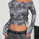 SweatyRocks Women's Off The Shoulder Crop Top Long Sleeve Y2K Ruched Shirt Sexy Going Out Tops (Gray, M)