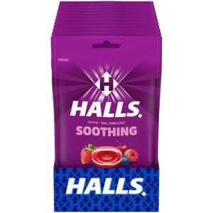 HALLS Throat Soothing Cool Berry Throat Drops, 12 Bags of 25 (300 Total Drops)