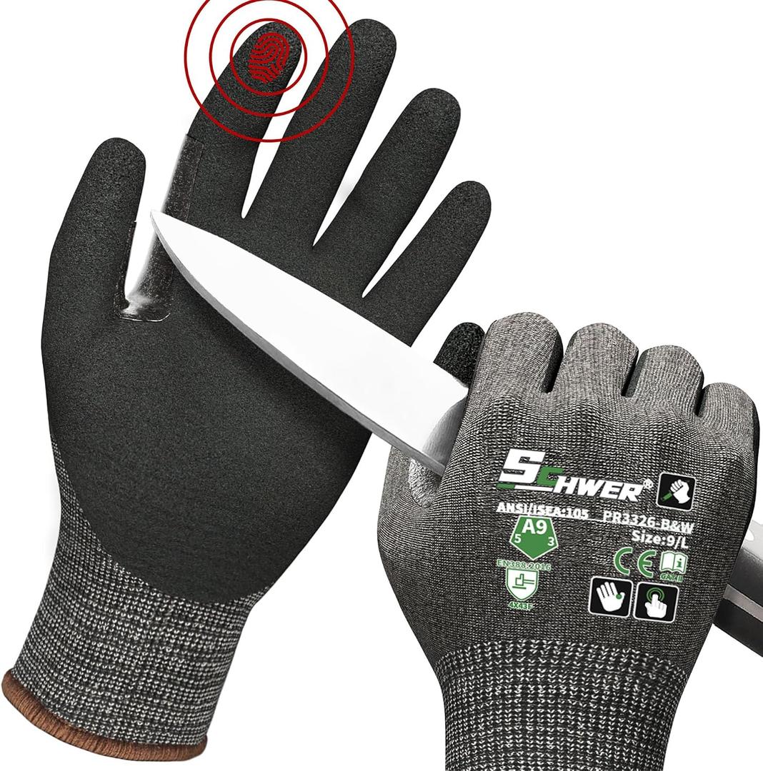 Schwer ProGuard High Level Cut Resistant Work Gloves PR3326 for Extreme ProtectionANSI Cut Gloves with Reinforced Thumb, Non Slip, Breathable, Durable, Touch-screen, Black 1 Pair, Large (Black)