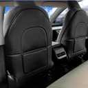 Automotive Seat Back Protector for Tesla Model 3/Y (2017-2025) - Waterproof Leather Kick Mat with Storage Pocket