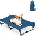 Daisy Cot, Medium Foldable Elevated Dog Bed, Portable Raised Outdoor Folding Dog Cot, Cooling, Chew Proof, Waterproof, Heavy Duty Up to 160 Lbs for Camping/Home, Dark Blue, 32"x 19"x6"