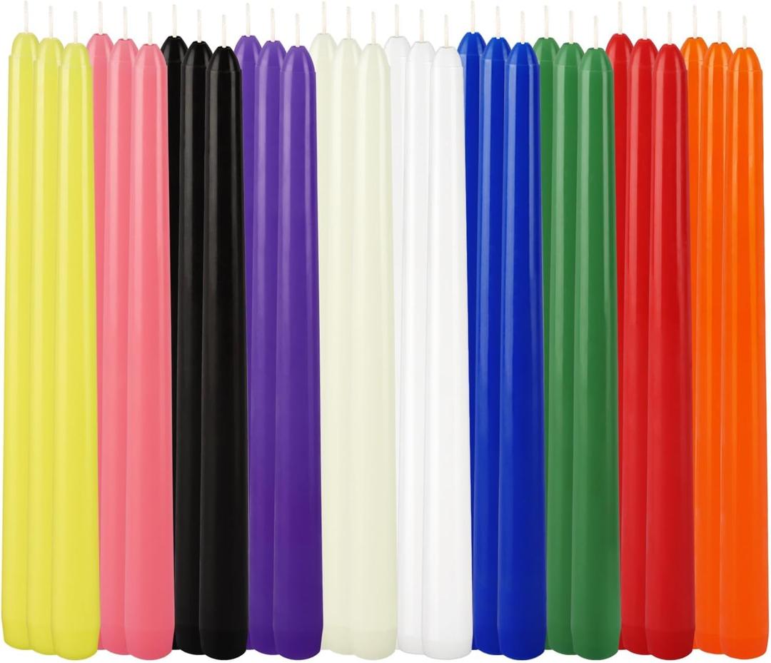 30-Pack 10-Color Taper Candles - 10 Inch Dripless & 10-Hour BurnWedding/Birthday/Home Decor with Premium Wax