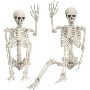 5.4Ft/170cm Posable Halloween Skeleton, Full Body Life Size Skeleton with Movable Joints for Indoor Outdoor Halloween Decorations, Spooky Party Props Decor 1Pcs