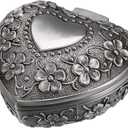 Hipiwe Vintage Heart Shape Jewelry Box - Small Antique Ring/Earrings/Necklace Storage Organizer Case, Metal Treasure Chest Trinket Keepsake Gift Box for Women And Girls