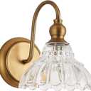 Vintage Brass Wall Sconce Bronze Bathroom Wall Light Made of Electroplated Copper Body and Pressed Patterned Glass Retro Vanity Lights for Bedroom, Doorway, Hallway