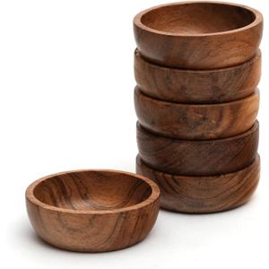 Acacia Wood Bowls: Handcrafted, Rustic, 6 Bowls of 3.75-inch, 0.25 liters Capacity Each
