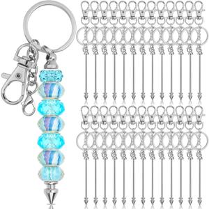 Beadable Keychain Bar Set, Silver Beaded Keychain with Resealable Gift Bag for DIY, Alloy Blank Keychains Accessories Bulk