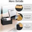 Black Pen Holder for Desk with Adjustable Bamboo Dividers, 5-Slot Wooden Pencil Holder for Desk, Small Remote Control Holder Office Supply Organizer for Bills, Mails, Makeup Brushes