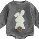 MOBJVIY Toddler Baby Girl Clothes Cute Bunny Embroidery Long Sleeve Sweatshirt Romper Newborn Girl Boy Easter Outfit Size 90