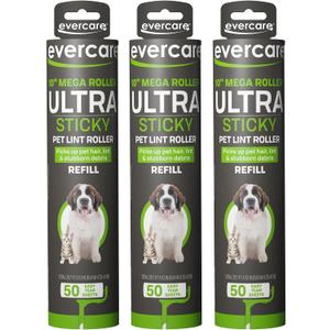 Evercare Pack of 3 All-Purpose Pet Mega Oversized Lint Roller Refills, 50 Sheets Each