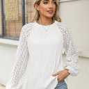 YZEGGO Womens Long Sleeve Textured Shirts Lace Tops Dressy Business Casual Blouses Trendy Outfits 2025 (White, XL)