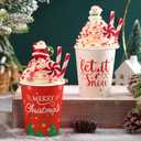 2 Pack Christmas Tiered Tray Decor with Faux Whipped Cream Cups Santa Claus Mug Hot Cocoa Decor Christmas Table Centerpiece for Xmas Shelf(Santa Claus,Red and White)