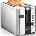 Chefman 2-Slice Digital Toaster, Pop-Up, Stainless Steel, Extra-Wide Slots For Bagels, Defrost, Reheat, Cancel Functions, Removable Crumb Tray