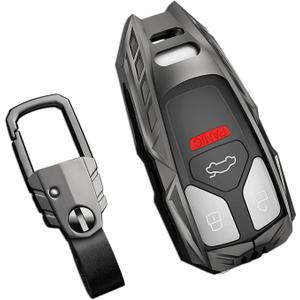 For Audi Key Fob Cover with Keychain,Stylish and Durable Zinc Alloy Protection Key Case Compatible with A4 A5 Q7 Q5 TT TTS A3 A6 SQ5 R8 S5 RS4 RS5 Smart keyless Key shell Accessories 