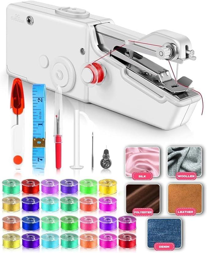 Mini Sewing Machine with Accessory Kit, Lightweight and Easy Operated Cordless Handheld Sewing Machines for Beginners, Portable Sewing Machine for Home Quick Repairing and Stitch Handicrafts (White)